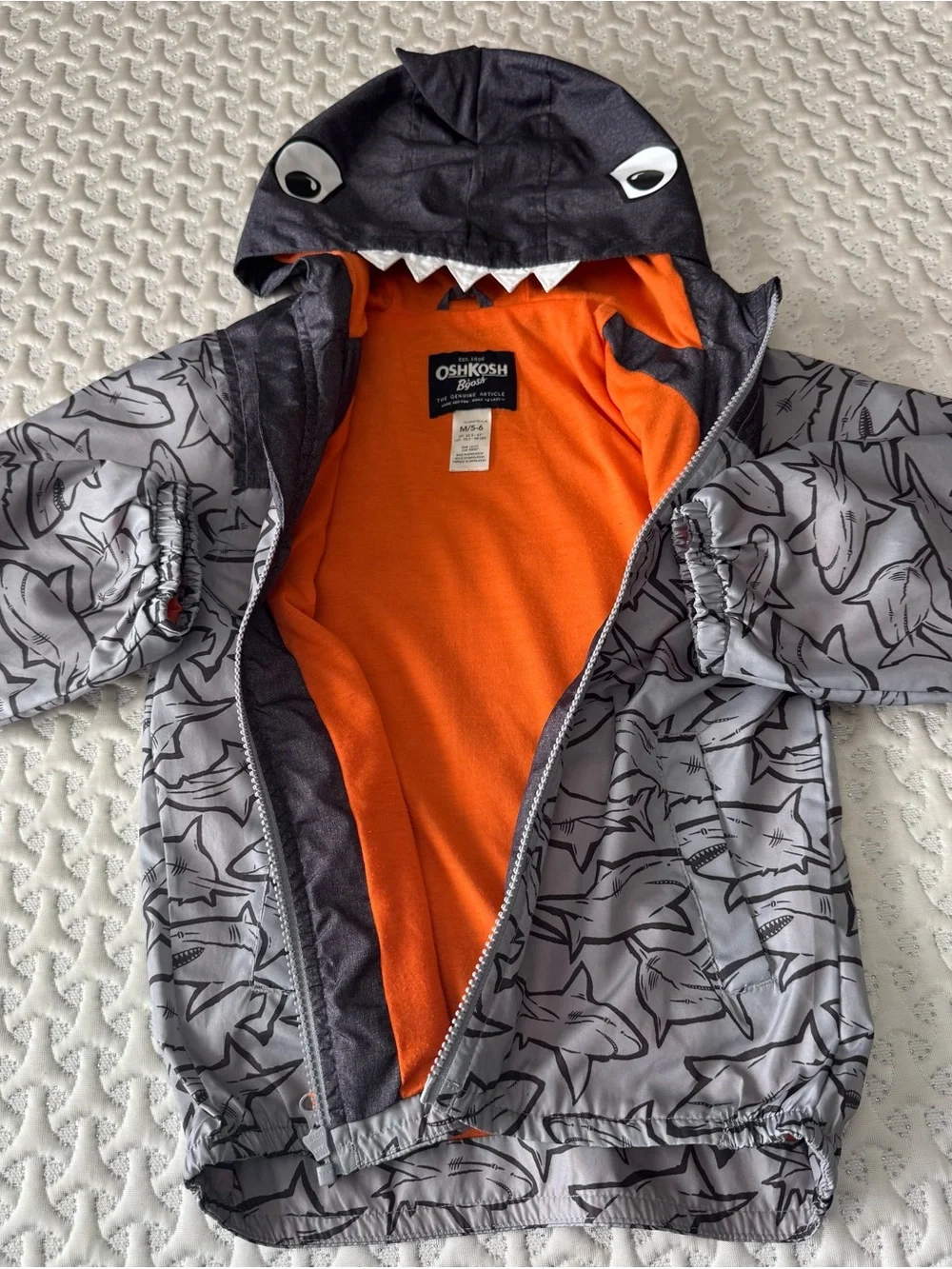 OshKosh B'gosh Gray Shark Hooded Jacket with Orange Lining